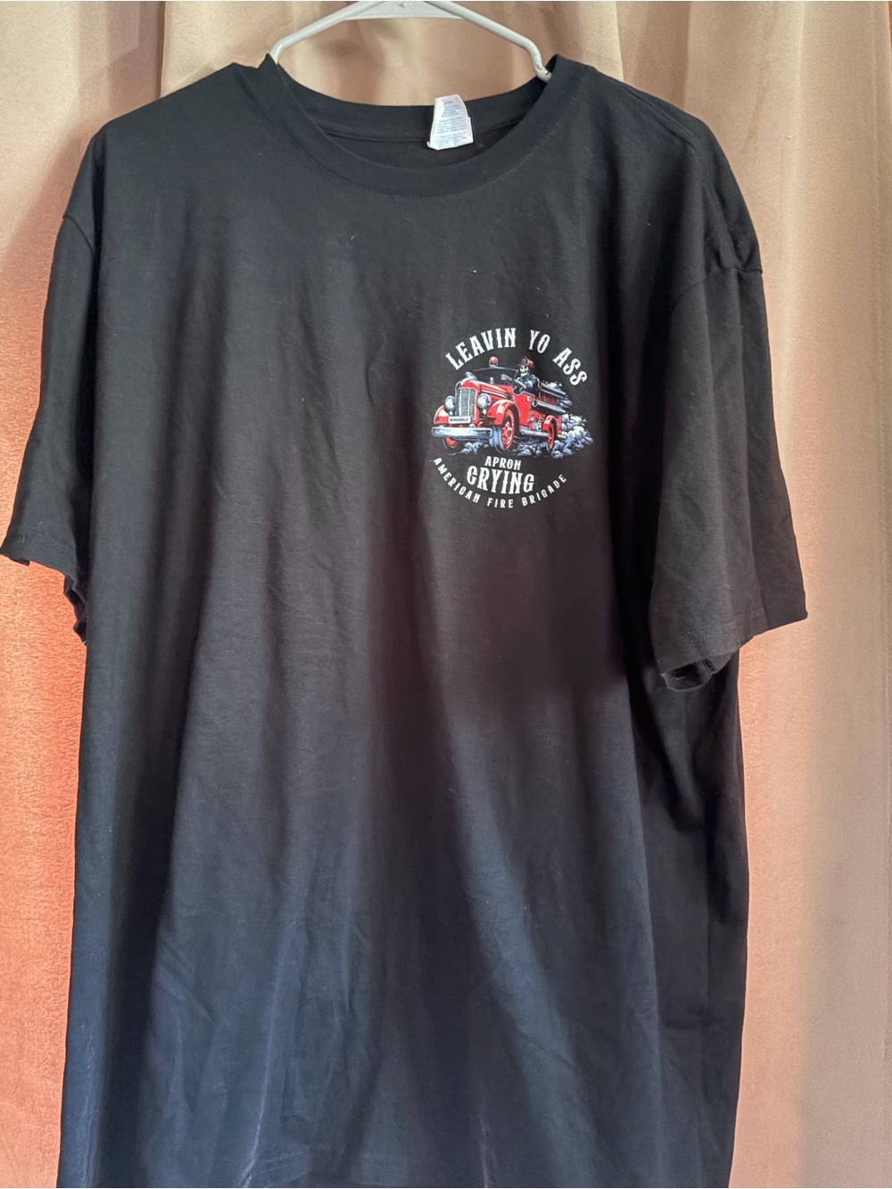 Black Graphic Tee with Red Fire Truck Print - Unbranded